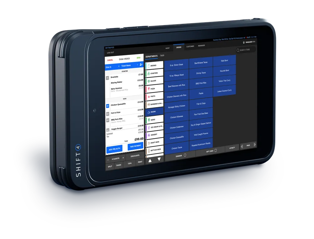 Shift4 Tablet running the full Shift4 Dine order screen